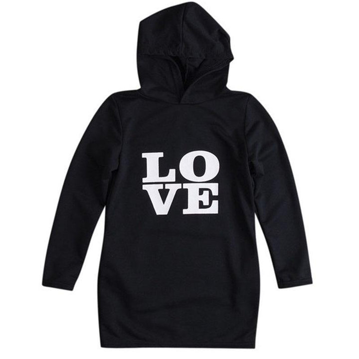 Mother Daughter Matching Dresses Hooded Long Sleeve Letter Shirts - MomyMall