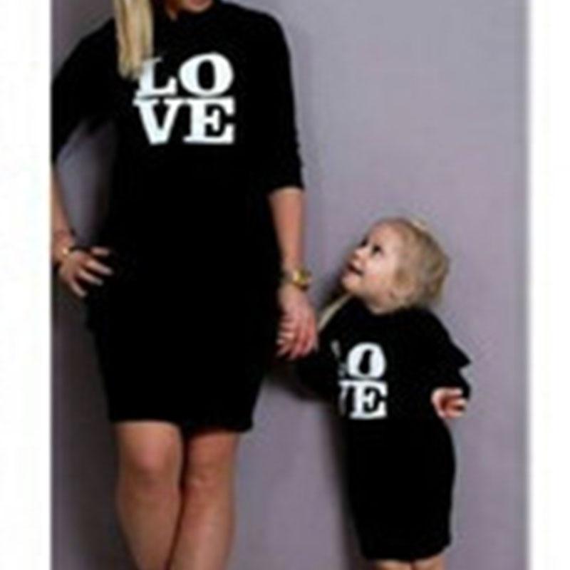 Mother Daughter Matching Dresses Hooded Long Sleeve Letter Shirts - MomyMall