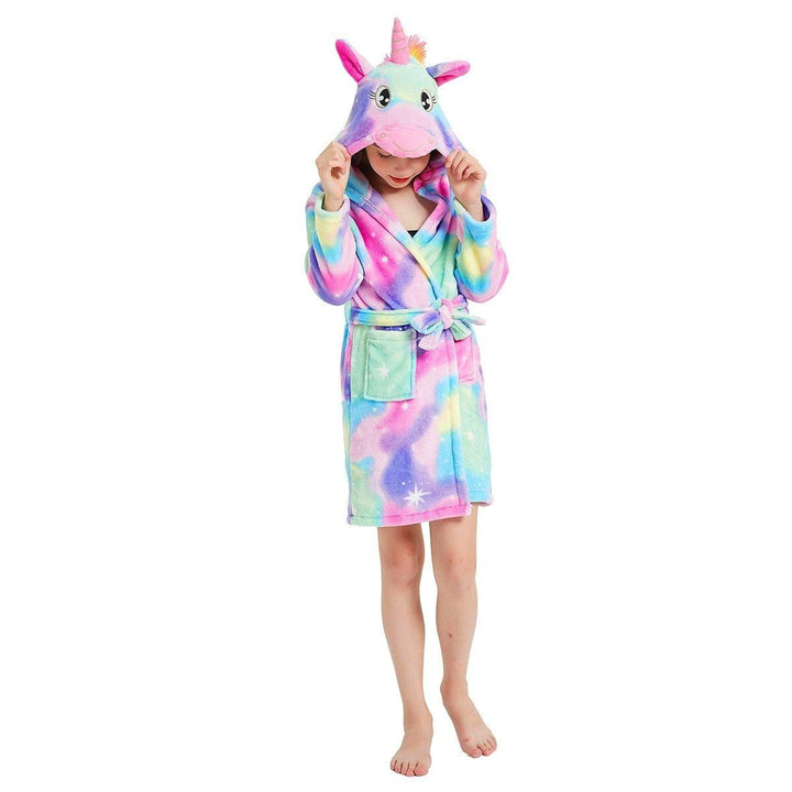 Kids Winter Hooded Bathrobe Unicorn Bath Robe Pajamas 3-12 Years - MomyMall Bronzing Robe / 3-4 Years