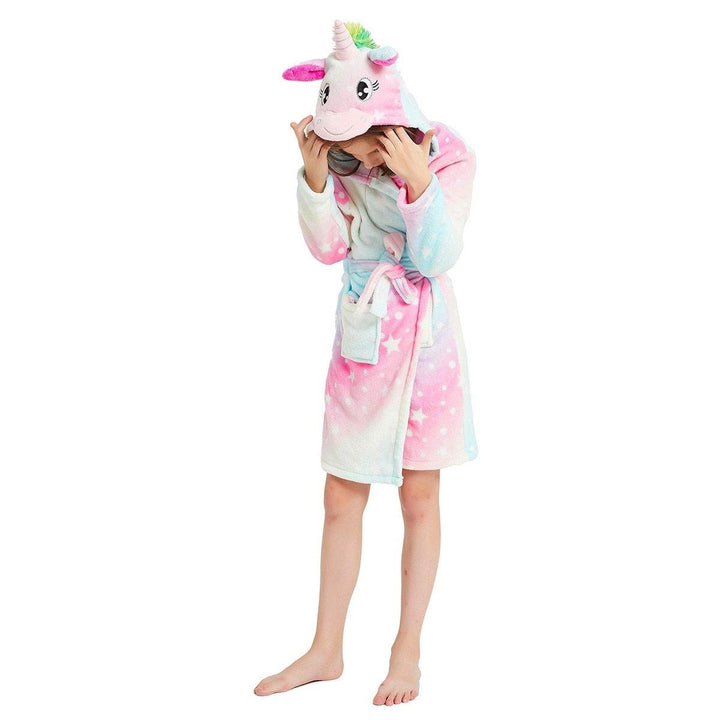 Kids Winter Hooded Bathrobe Unicorn Bath Robe Pajamas 3-12 Years - MomyMall Galaxy Star Robe / 3-4 Years