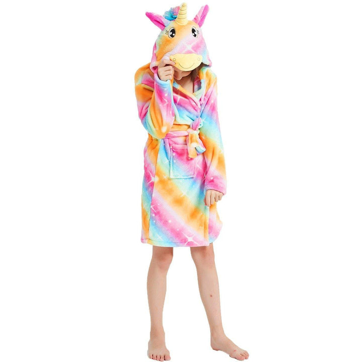 Kids Winter Hooded Bathrobe Unicorn Bath Robe Pajamas 3-12 Years - MomyMall Color Gold Robe / 3-4 Years