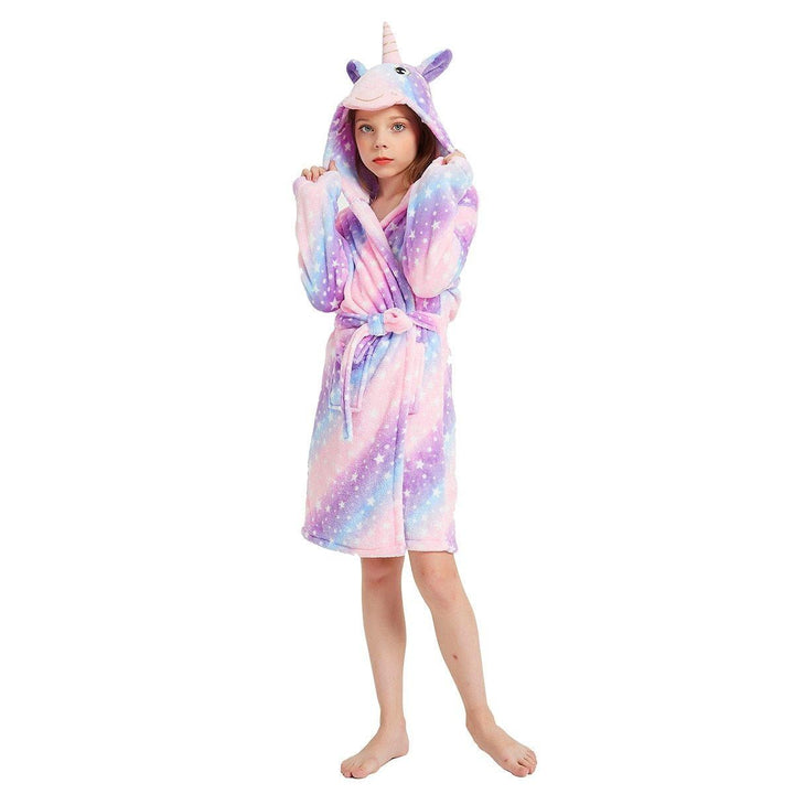 Kids Winter Hooded Bathrobe Unicorn Bath Robe Pajamas 3-12 Years - MomyMall Color Purple Robe / 3-4 Years