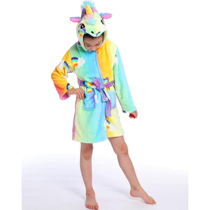 Kids Winter Hooded Bathrobe Unicorn Bath Robe Pajamas 3-12 Years - MomyMall Color Clouds Robe / 3-4 Years