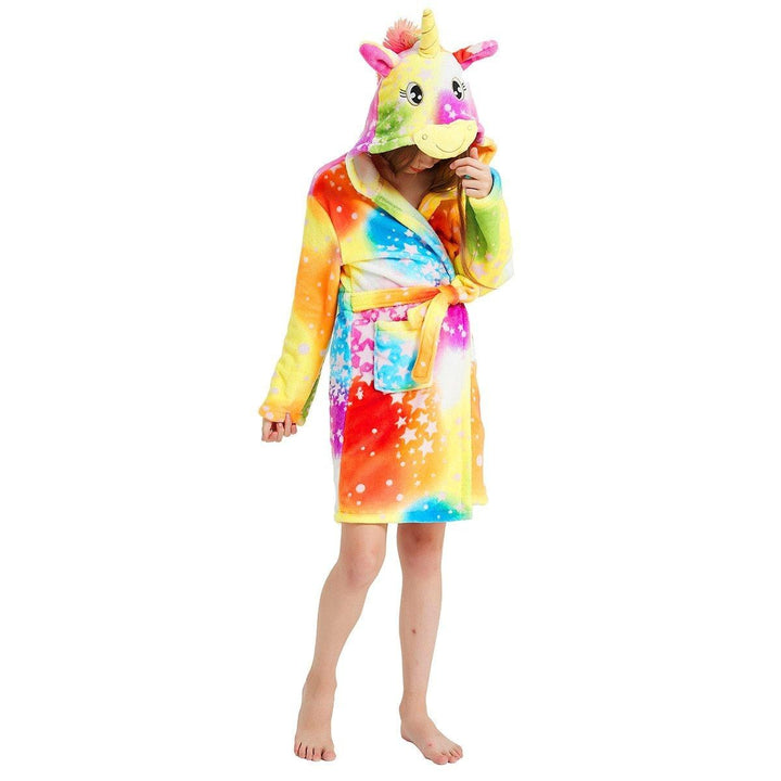 Kids Winter Hooded Bathrobe Unicorn Bath Robe Pajamas 3-12 Years - MomyMall Color Star Robe / 3-4 Years