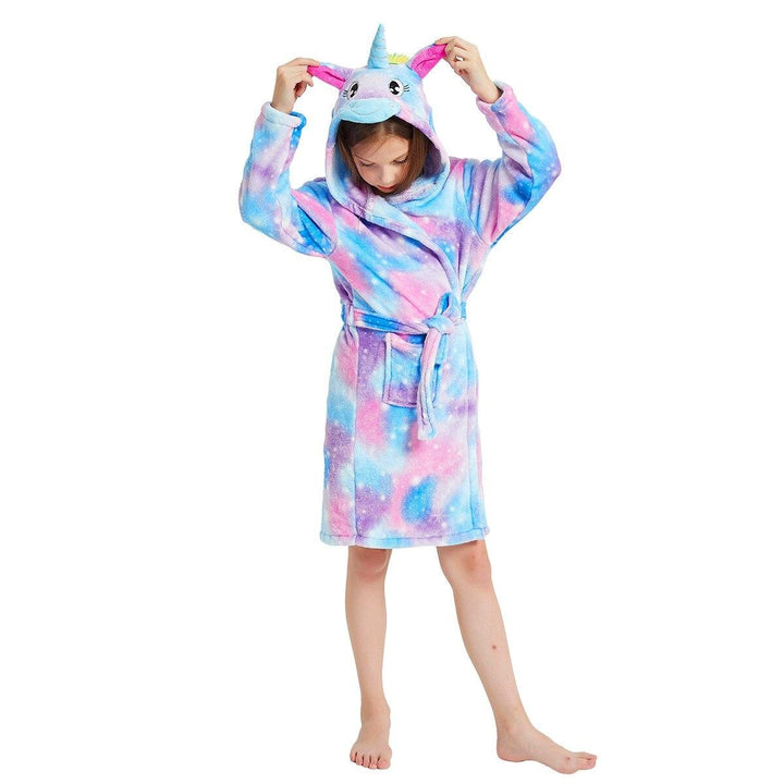 Kids Winter Hooded Bathrobe Unicorn Bath Robe Pajamas 3-12 Years - MomyMall Color Blue Robe / 3-4 Years
