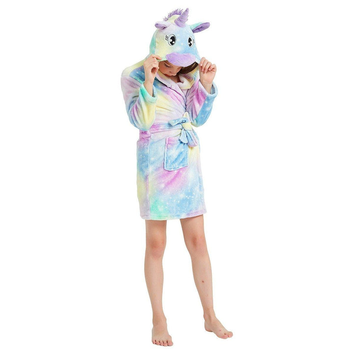 Kids Winter Hooded Bathrobe Unicorn Bath Robe Pajamas 3-12 Years - MomyMall Light Color Robe / 3-4 Years