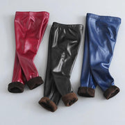 Kid Girl Warm Trousers Leather Legging Slim Pants