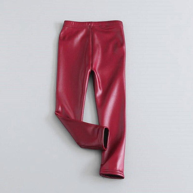 Kid Girl Warm Trousers Leather Legging Slim Pants