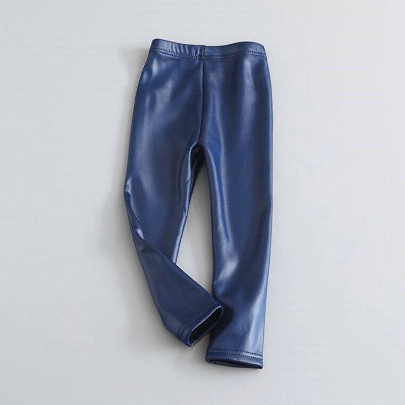 Kid Girl Warm Trousers Leather Legging Slim Pants