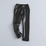 Kid Girl Warm Trousers Leather Legging Slim Pants