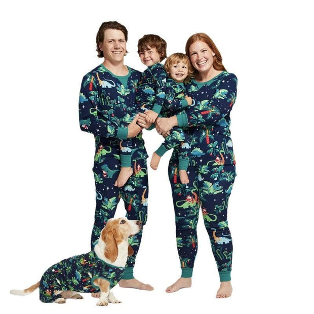 Christmas Dinosaur Long Sleeve Sleepwear Pajamas Family Matching - MomyMall Green / Mommy S