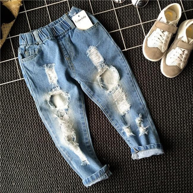 Kids Boy Girl Jeans Hole Denim Pant Trousers Pants for 1-7 Years - MomyMall