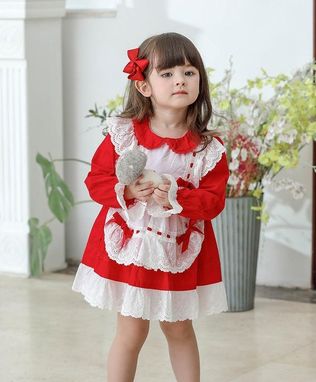 Girls Alice Princess Lotia Spain Boutique Princess Cotton Dresses - MomyMall Red / 6-12 Months