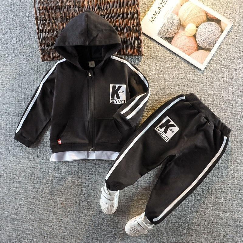 Baby Boy Sports Hooded Jacket Tracksuits 2 Pcs Set