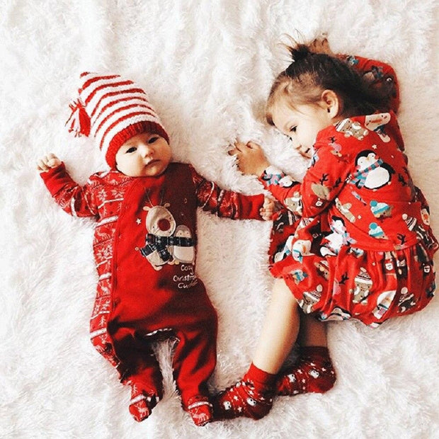 Newborn Baby Red Cotton Romper Christmas Party Clothes - MomyMall