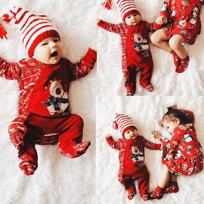 Newborn Baby Red Cotton Romper Christmas Party Clothes - MomyMall 0-6 Months