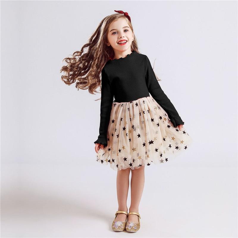 Girls Dresses Holiday Casual Knitted Mesh Tutu Dresses 2-8 Years - MomyMall Black / 2-3 Years