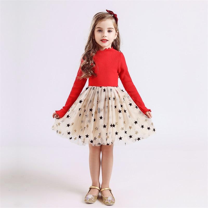 Girls Dresses Holiday Casual Knitted Mesh Tutu Dresses 2-8 Years - MomyMall Red / 2-3 Years