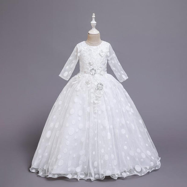 Girls Party Wedding Lace Embroidery Princess Formal Dresses 3-12 Years - MomyMall white / 3-4 Years