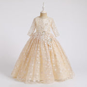 Girls Party Wedding Lace Embroidery Princess Formal Dresses 3-12 Years - MomyMall champagne / 3-4 Years