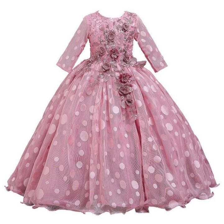 Girls Party Wedding Lace Embroidery Princess Formal Dresses 3-12 Years - MomyMall