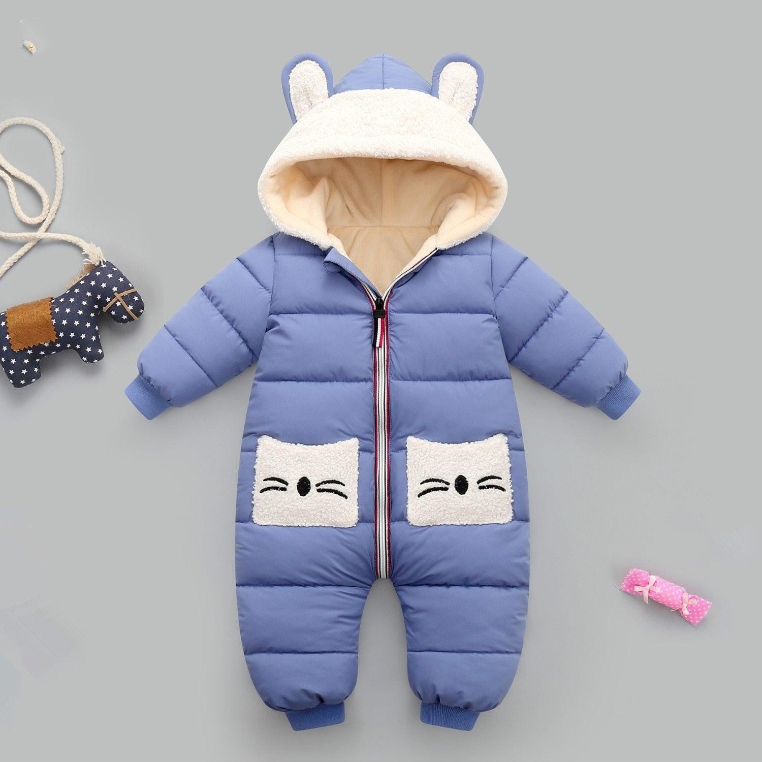 Baby Winter Hooded Rompers Thick Warm Jumpsuit Overalls - MomyMall Blue / 3-6 Months