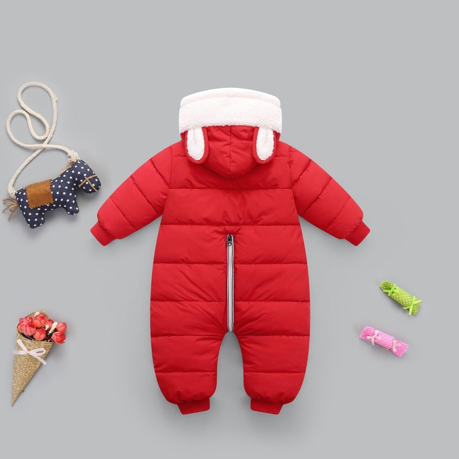 Baby Winter Hooded Rompers Thick Warm Jumpsuit Overalls - MomyMall