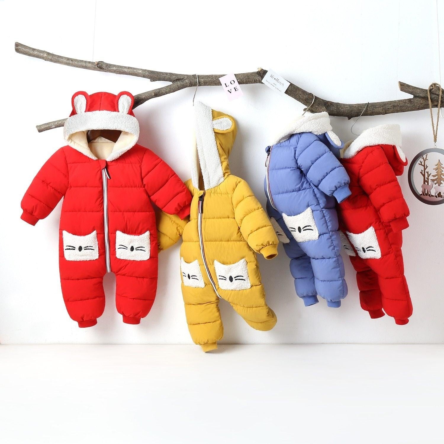 Baby Winter Hooded Rompers Thick Warm Jumpsuit Overalls - MomyMall