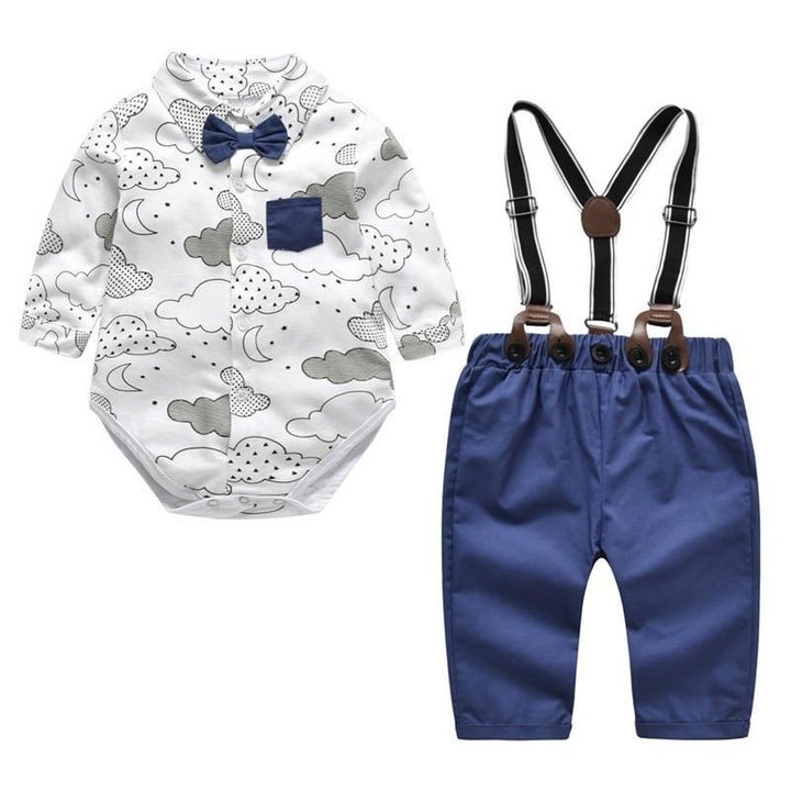 Baby Boy Formal Set Cotton Bow Gentleman Outfit 2 Pcs - MomyMall