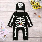 Baby Boys Halloween Bone Print Romper Jumpsuit+Hat 3 Pcs Set Outfits - MomyMall