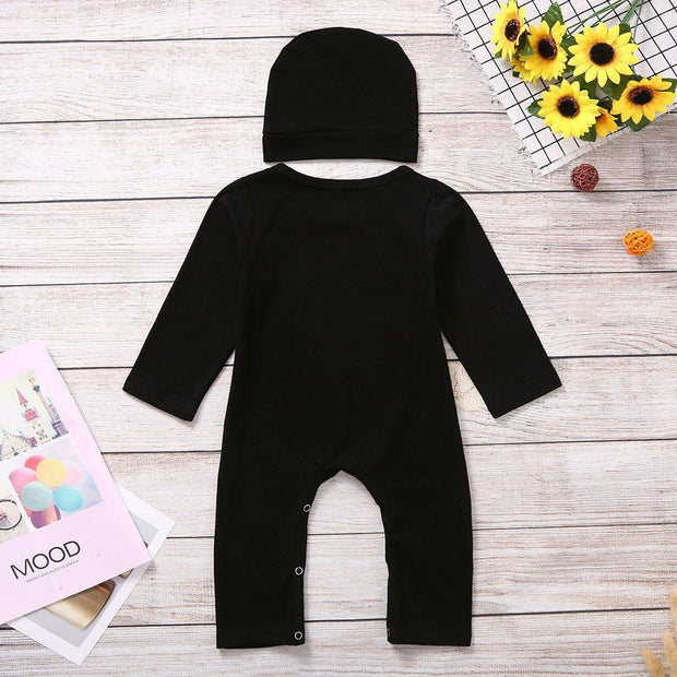 Baby Boys Halloween Bone Print Romper Jumpsuit+Hat 3 Pcs Set Outfits - MomyMall