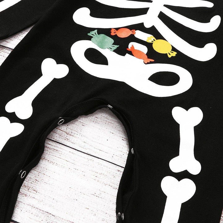 Baby Boys Halloween Bone Print Romper Jumpsuit+Hat 3 Pcs Set Outfits - MomyMall