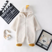 Baby Girls Cartoon Romper Dinosaur Jumpsuit Thickening Warm Coral Fleece Robe
