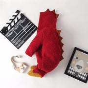 Baby Girls Cartoon Romper Dinosaur Jumpsuit Thickening Warm Coral Fleece Robe