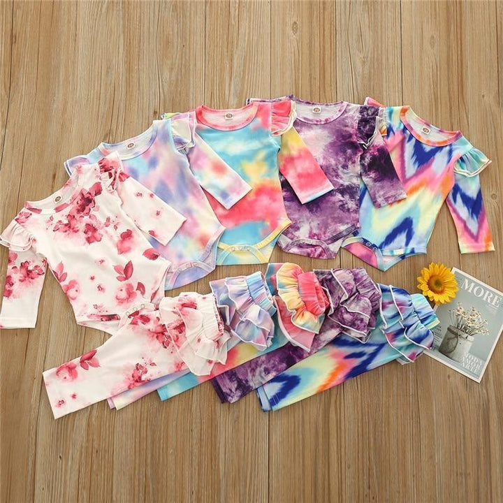 Baby Girls Clothes Set Autumn Long Sleeve Tie Dye Color Romper Outfits 0-18M - MomyMall