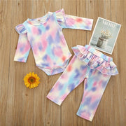 Baby Girls Clothes Set Autumn Long Sleeve Tie Dye Color Romper Outfits 0-18M - MomyMall
