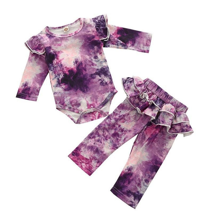 Baby Girls Clothes Set Autumn Long Sleeve Tie Dye Color Romper Outfits 0-18M - MomyMall Purple Tie Dye / 0-3 Months
