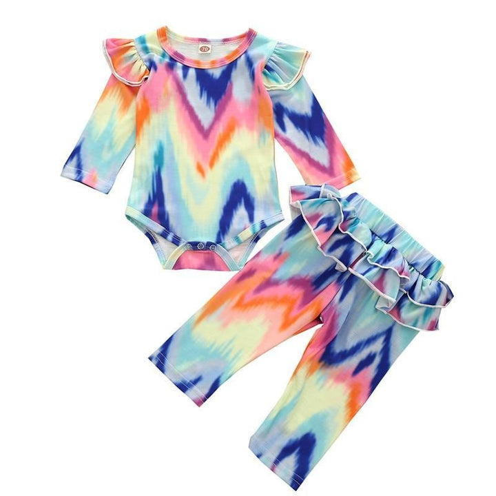 Baby Girls Clothes Set Autumn Long Sleeve Tie Dye Color Romper Outfits 0-18M - MomyMall Blue Tie Dye / 0-3 Months