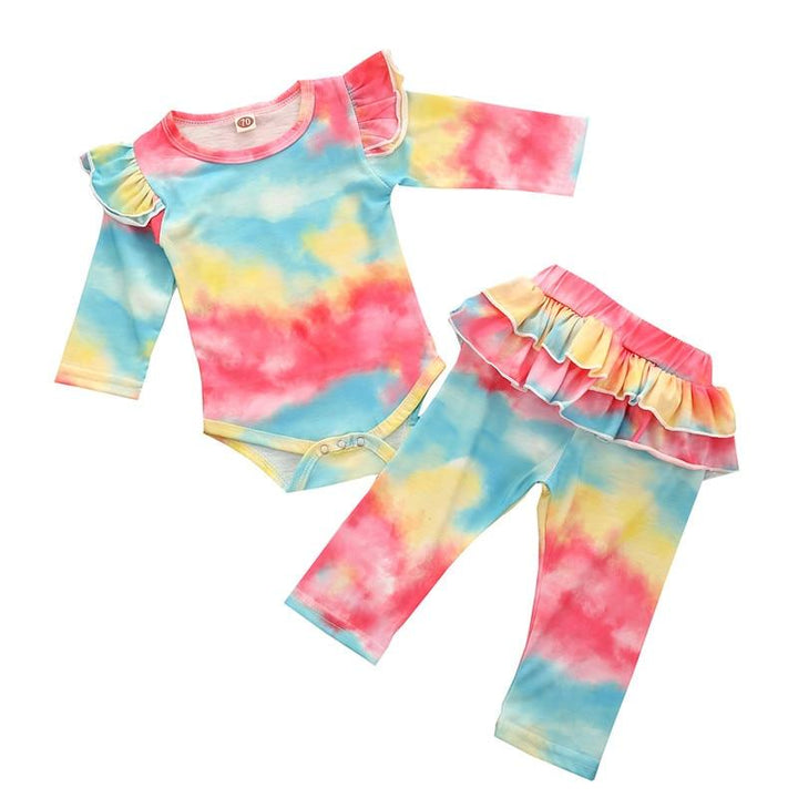 Baby Girls Clothes Set Autumn Long Sleeve Tie Dye Color Romper Outfits 0-18M - MomyMall Pink Tie Dye / 0-3 Months