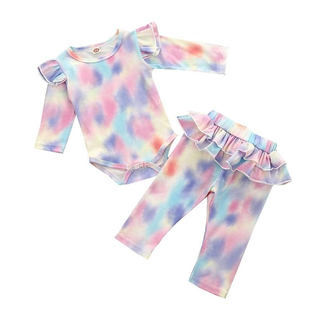 Baby Girls Clothes Set Autumn Long Sleeve Tie Dye Color Romper Outfits 0-18M - MomyMall White Tie Dye / 0-3 Months