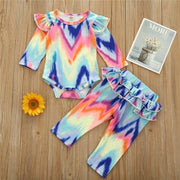 Baby Girls Clothes Set Autumn Long Sleeve Tie Dye Color Romper Outfits 0-18M - MomyMall