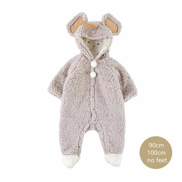 Baby Girls Warm Thicken Romper Cartoon Jumpsuit - MomyMall Gray / 6-9 Months