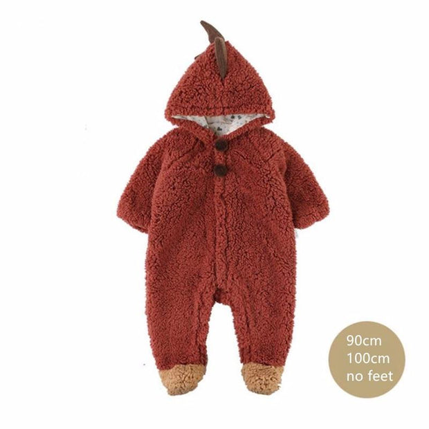 Baby Girls Warm Thicken Romper Cartoon Jumpsuit - MomyMall Wine Red / 6-9 Months