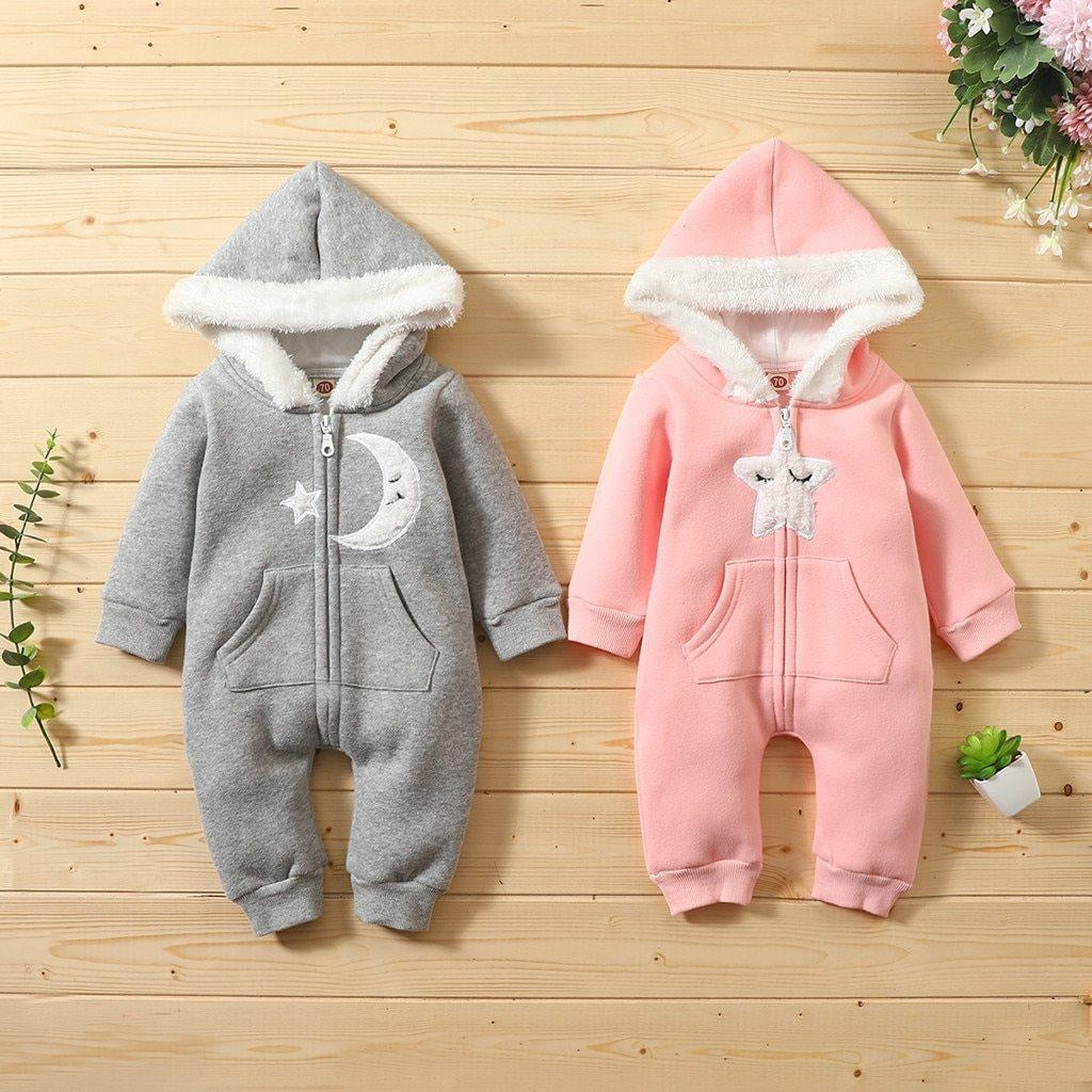 Baby Girls Winter Warm Jumpsuit Thick Romper Outfits Soft Zipper Pockets - MomyMall