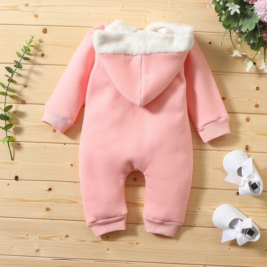 Baby Girls Winter Warm Jumpsuit Thick Romper Outfits Soft Zipper Pockets - MomyMall