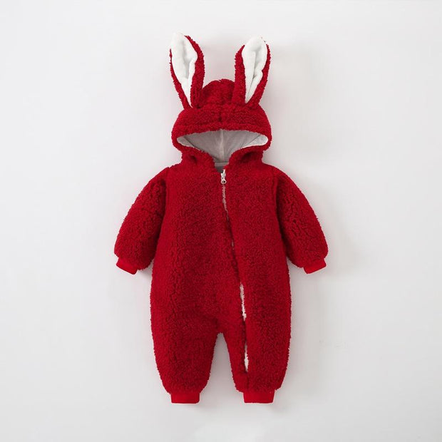 Baby Jumpsuit Thicken Hooded Zipper Big Ear Bunny Rabbit Romper