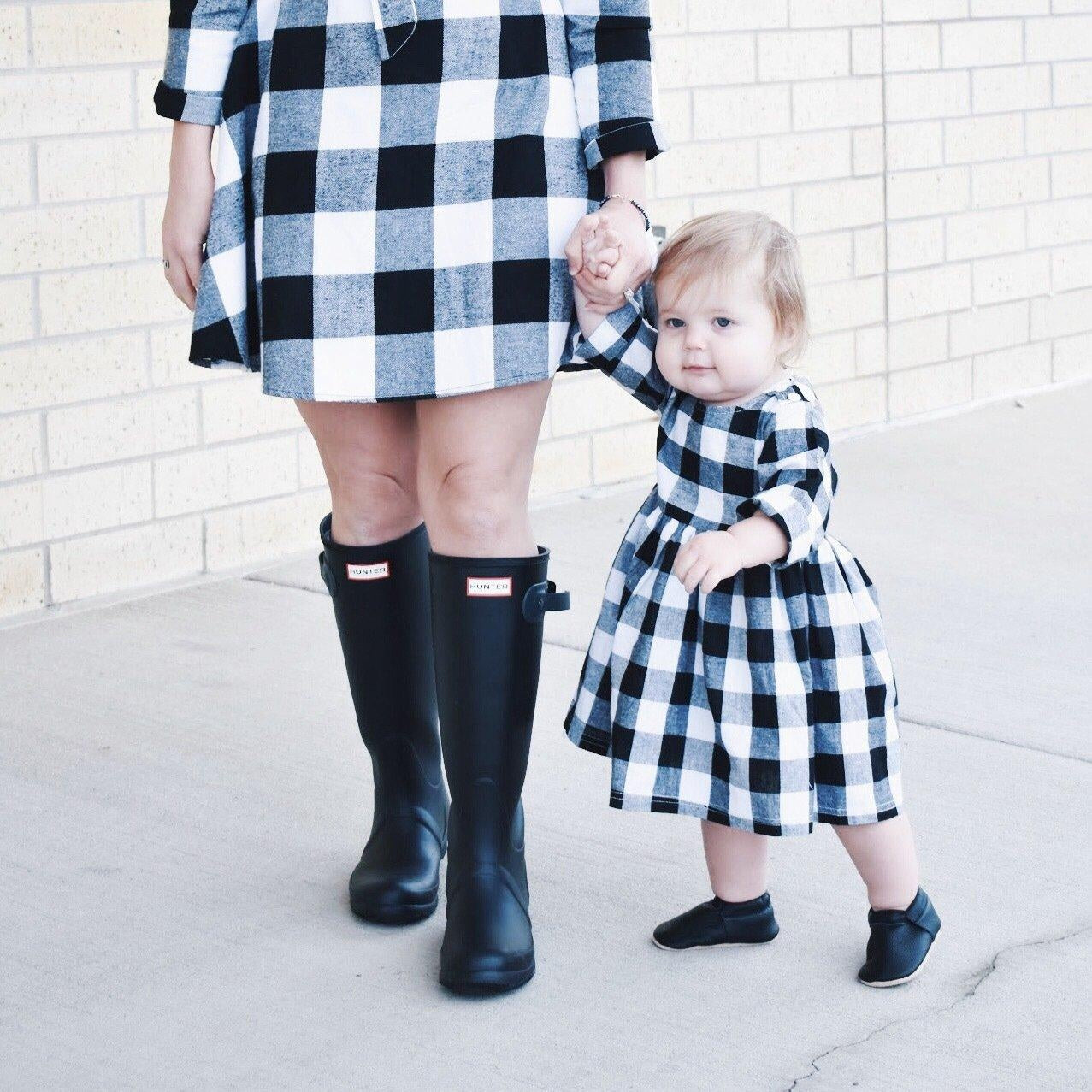 Family Matching Parent Child Dress Stripe Printed Long Sleeve Round Dress