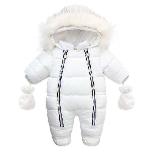 Infant Newborn Baby Winter Warm Hooded Romper Solid Color Overalls Jumpsuit - MomyMall