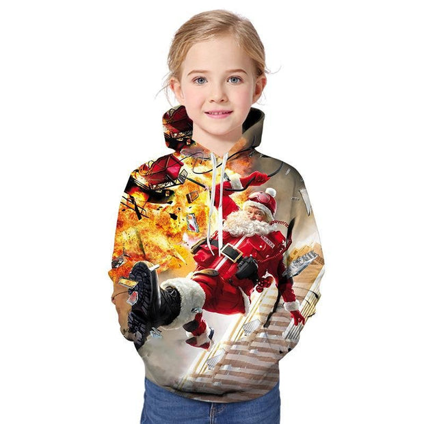 Kid Boy Girl 3D Santa Print Christmas Hoodie