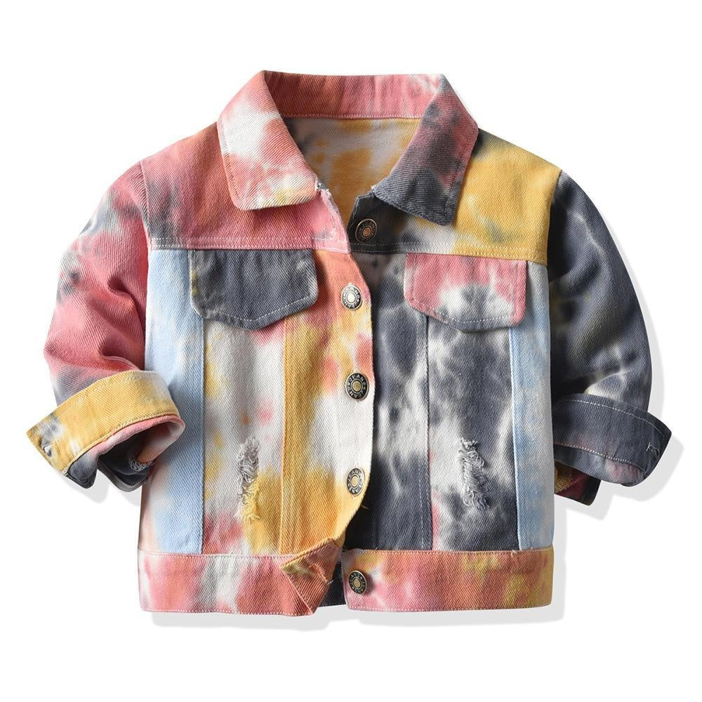 Autumn Girls Boys CoatTie-Dye Long-Sleeved Fashion Denim Jacket